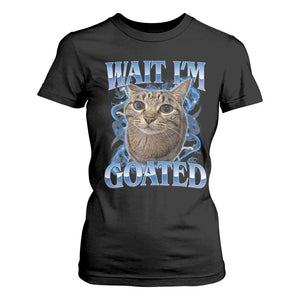Funny Cat Blue Flame Y2K Bootleg Meme Graphic T Shirt For Women Wait Im Goated Retro Internet Culture Humor