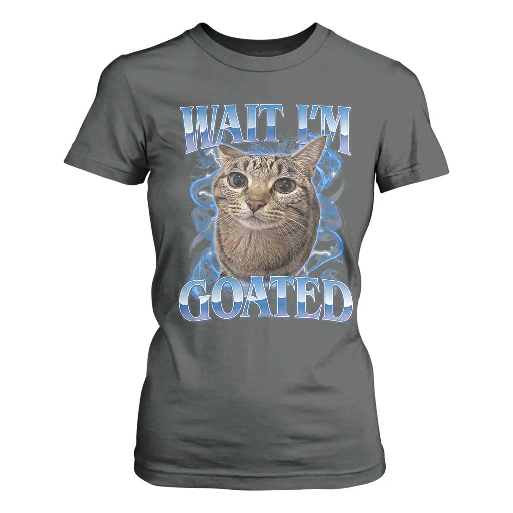 Funny Cat Blue Flame Y2K Bootleg Meme Graphic T Shirt For Women Wait Im Goated Retro Internet Culture Humor