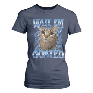 Funny Cat Blue Flame Y2K Bootleg Meme Graphic T Shirt For Women Wait Im Goated Retro Internet Culture Humor