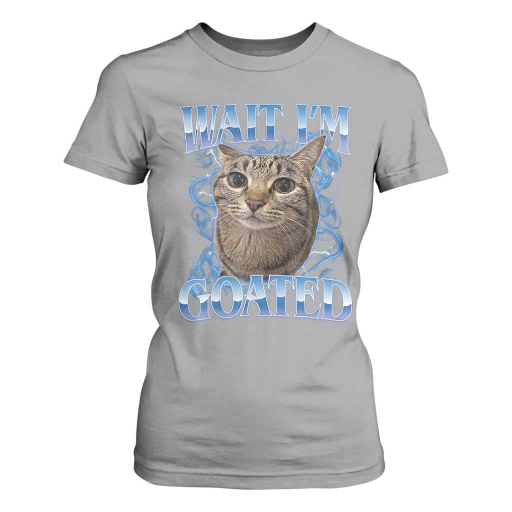 Funny Cat Blue Flame Y2K Bootleg Meme Graphic T Shirt For Women Wait Im Goated Retro Internet Culture Humor