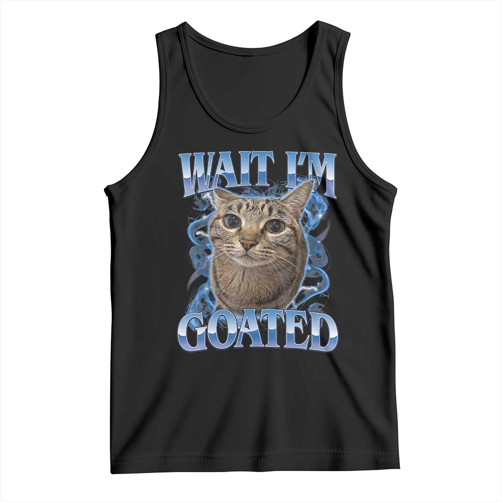 Funny Cat Blue Flame Y2K Bootleg Meme Graphic Tank Top Wait Im Goated Retro Internet Culture Humor TS02 Black Print Your Wear