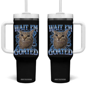 Funny Cat Blue Flame Y2K Bootleg Meme Graphic Tumbler With Handle Wait Im Goated Retro Internet Culture Humor