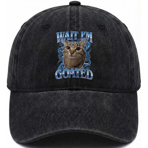 Funny Cat Blue Flame Y2K Bootleg Meme Graphic Washed Cotton Baseball Cap Wait Im Goated Retro Internet Culture Humor