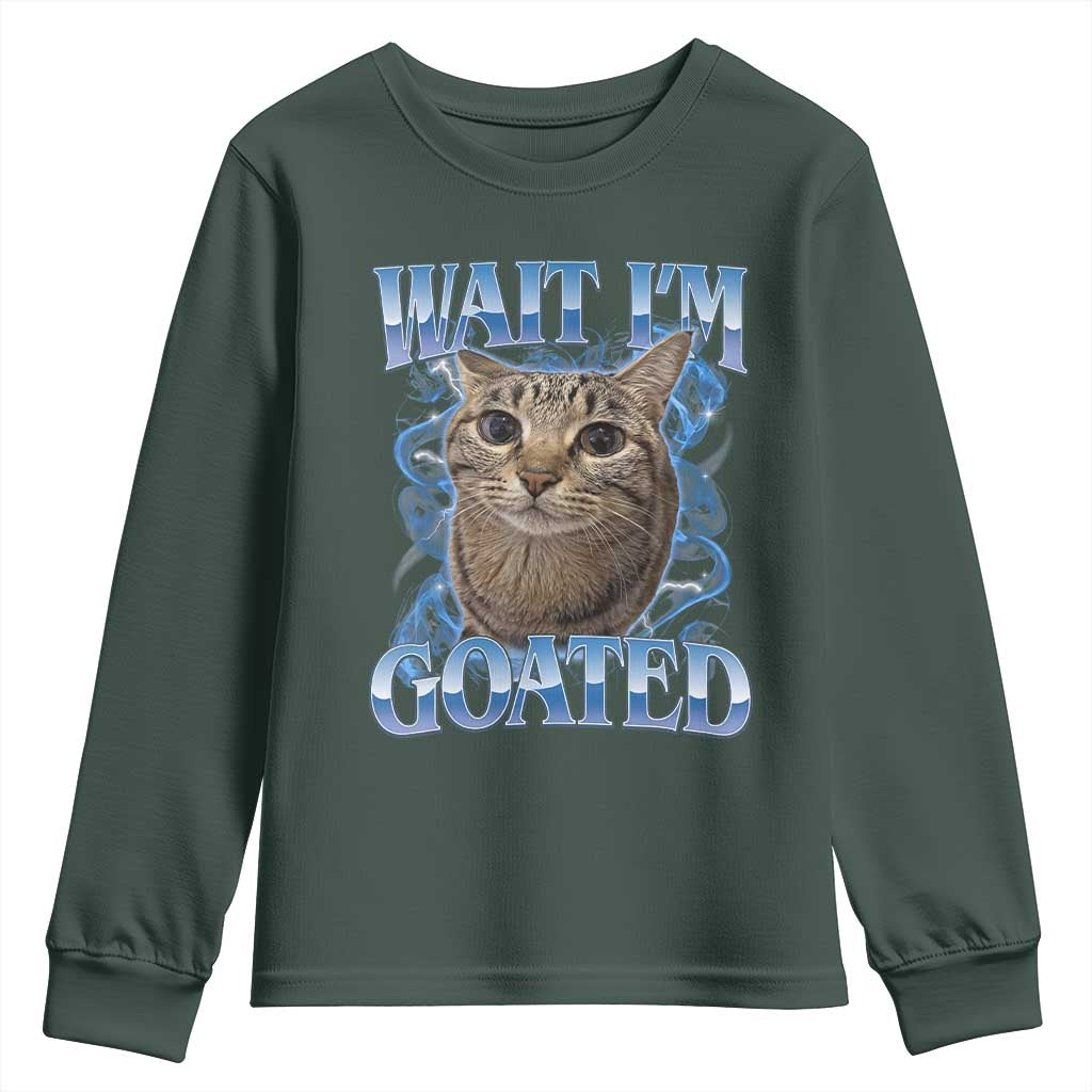 Funny Cat Blue Flame Y2K Bootleg Meme Graphic Youth Sweatshirt Wait Im Goated Retro Internet Culture Humor