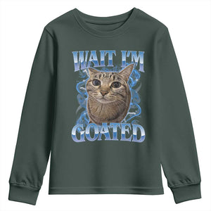 Funny Cat Blue Flame Y2K Bootleg Meme Graphic Youth Sweatshirt Wait Im Goated Retro Internet Culture Humor