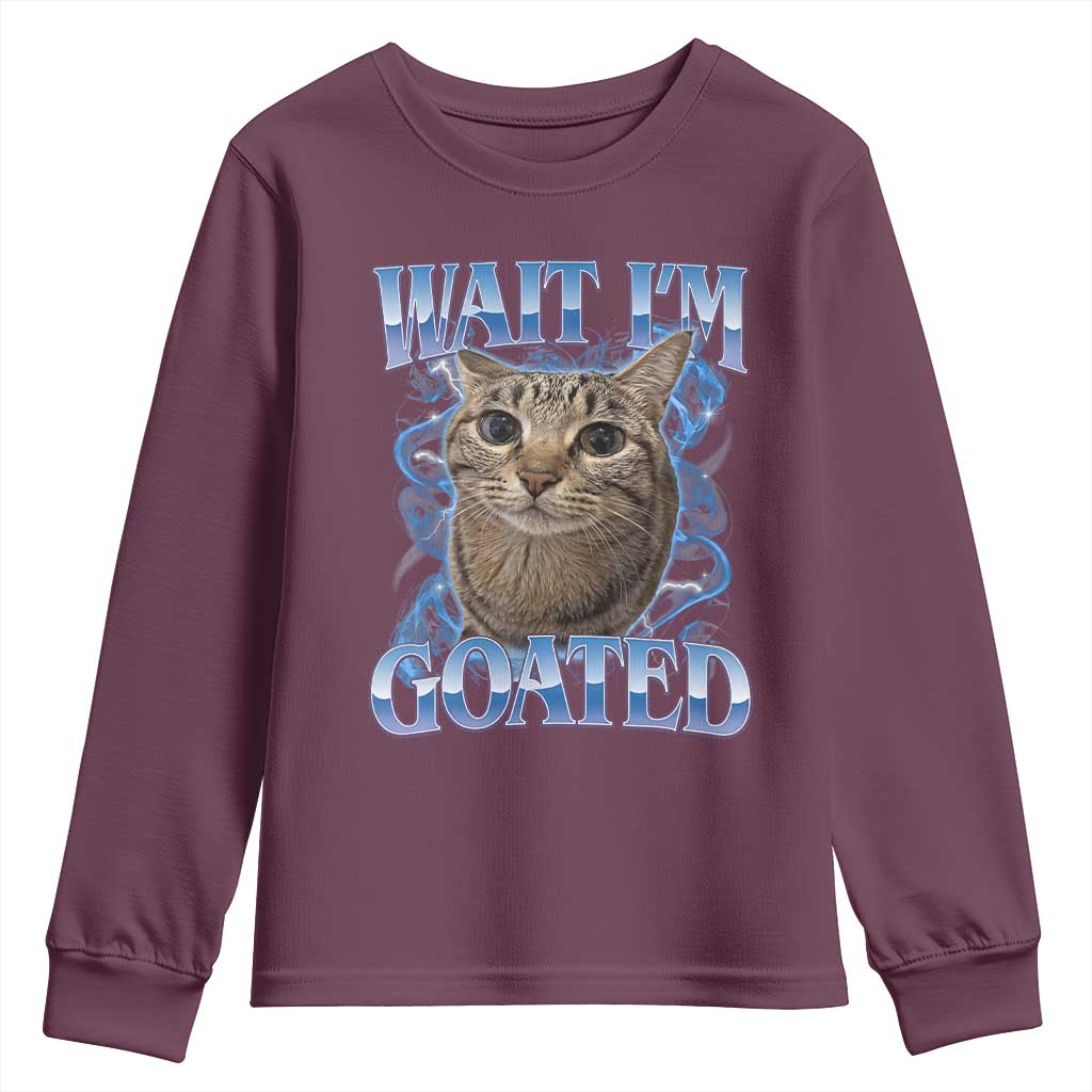 Funny Cat Blue Flame Y2K Bootleg Meme Graphic Youth Sweatshirt Wait Im Goated Retro Internet Culture Humor