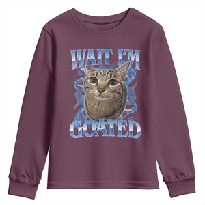 Funny Cat Blue Flame Y2K Bootleg Meme Graphic Youth Sweatshirt Wait Im Goated Retro Internet Culture Humor