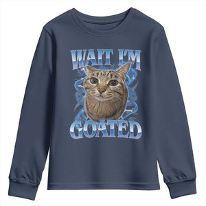 Funny Cat Blue Flame Y2K Bootleg Meme Graphic Youth Sweatshirt Wait Im Goated Retro Internet Culture Humor