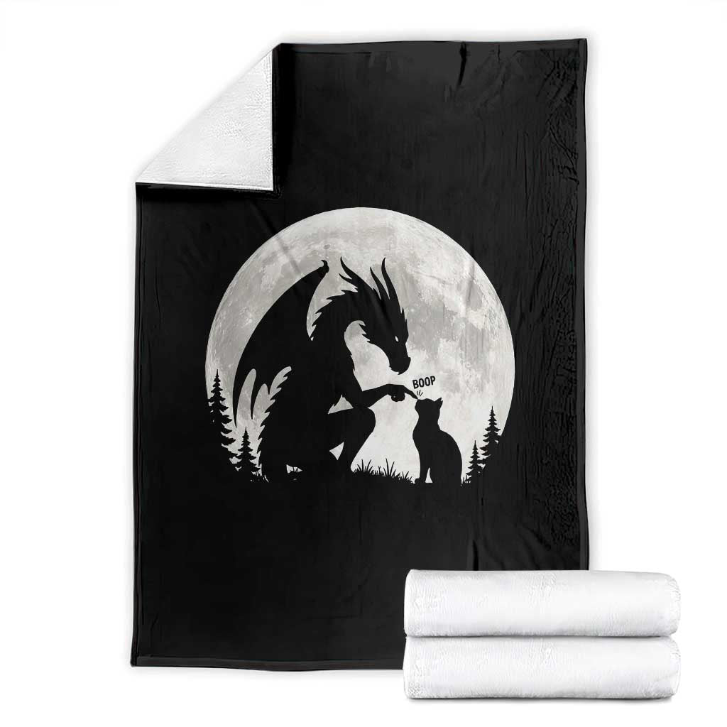 Dragon Boop Cat Full Moon Graphic Throw Blanket Cute Fantasy Animal RPG Gamers TS02 Black Print Your Wear