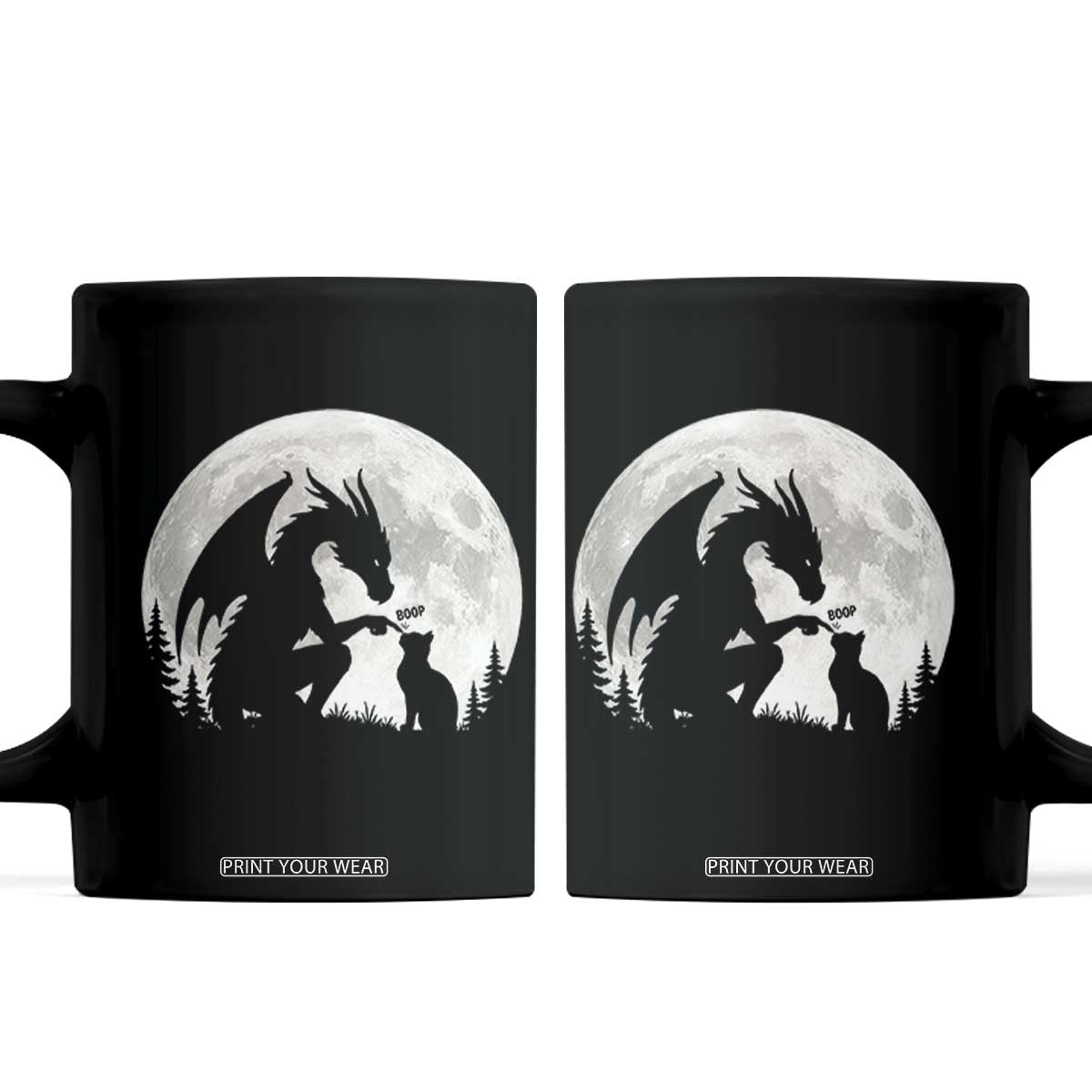 Dragon Boop Cat Full Moon Graphic Coffee Mug Cute Fantasy Animal RPG Gamers TS02 Black Print Your Wear