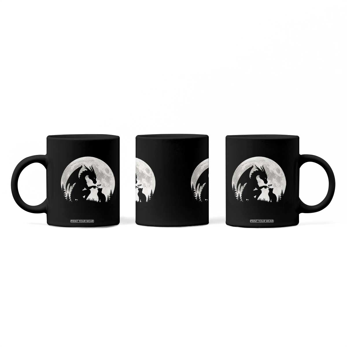 Dragon Boop Cat Full Moon Graphic Coffee Mug Cute Fantasy Animal RPG Gamers