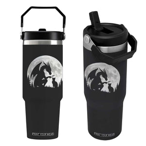 Dragon Boop Cat Full Moon Graphic Flip Straw Tumbler Cute Fantasy Animal RPG Gamers