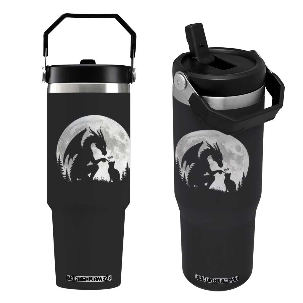 Dragon Boop Cat Full Moon Graphic Flip Straw Tumbler Cute Fantasy Animal RPG Gamers TS02 One Size: 30 oz Black Print Your Wear
