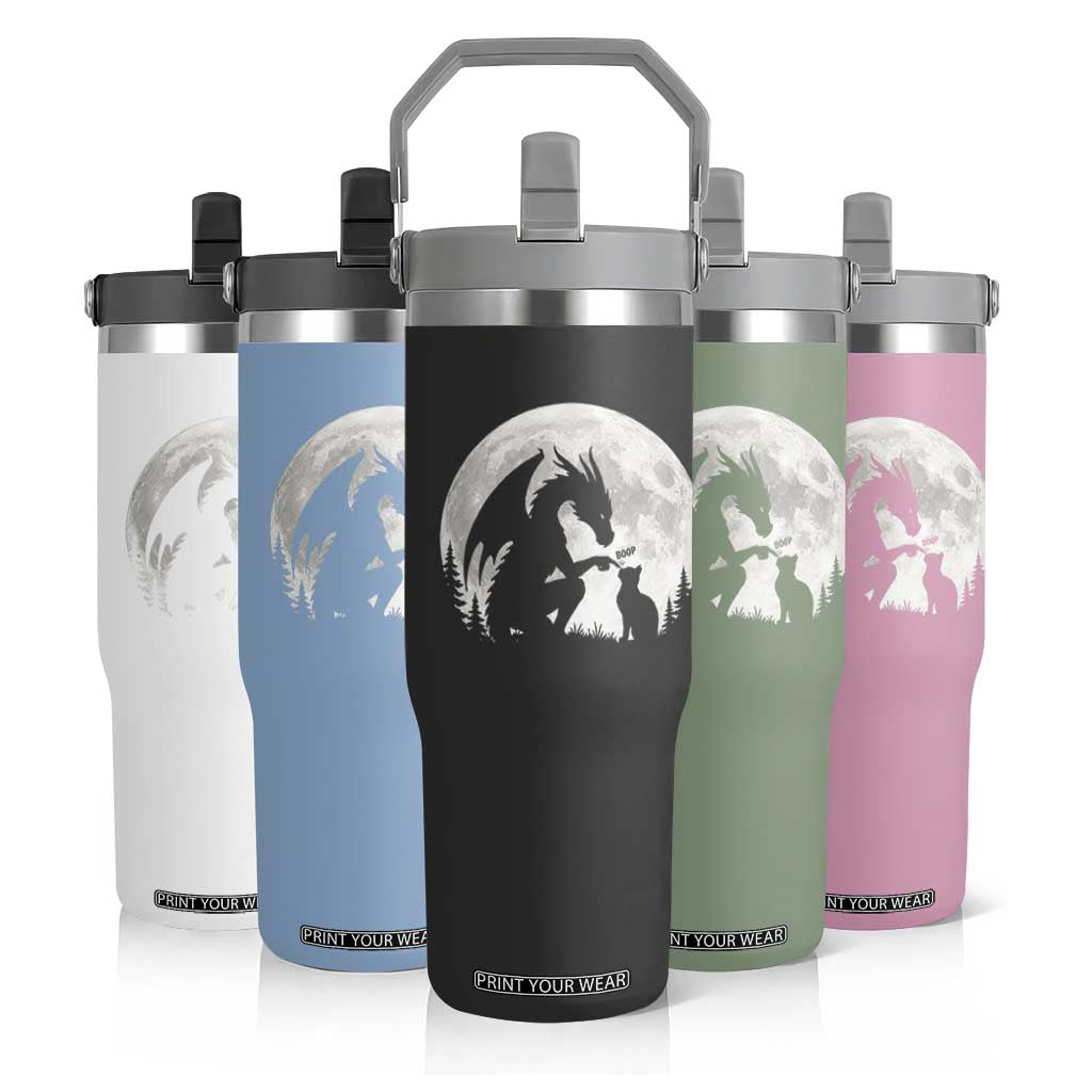 Dragon Boop Cat Full Moon Graphic Flip Straw Tumbler Cute Fantasy Animal RPG Gamers