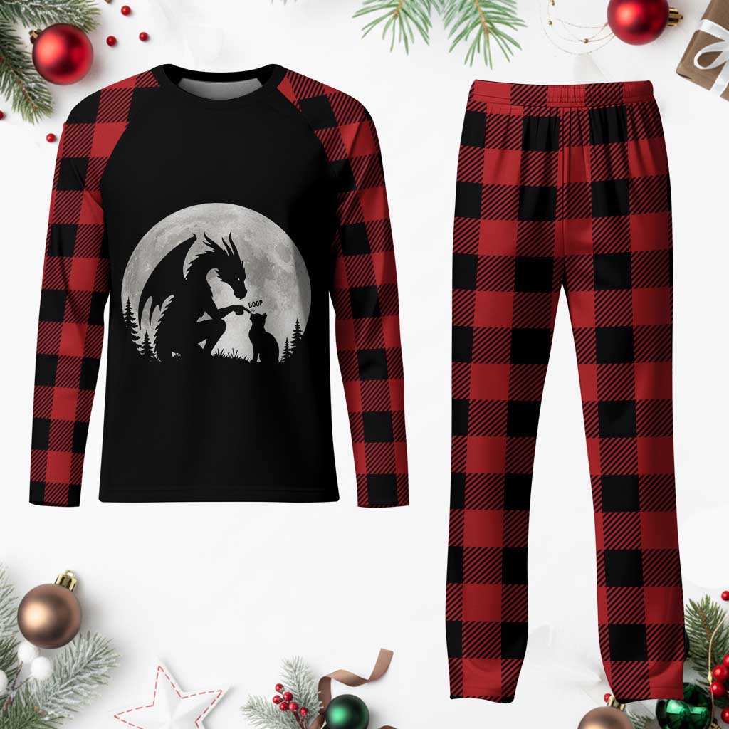 Dragon Boop Cat Full Moon Graphic Plaid Pajama Set Cute Fantasy Animal RPG Gamers TS02 Buffalo Plaid Print Your Wear
