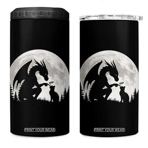 Dragon Boop Cat Full Moon Graphic 4 in 1 Can Cooler Tumbler Cute Fantasy Animal RPG Gamers