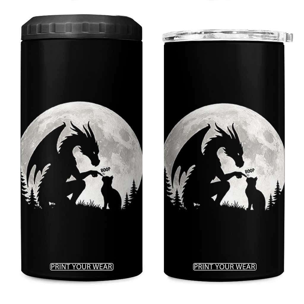 Dragon Boop Cat Full Moon Graphic 4 in 1 Can Cooler Tumbler Cute Fantasy Animal RPG Gamers