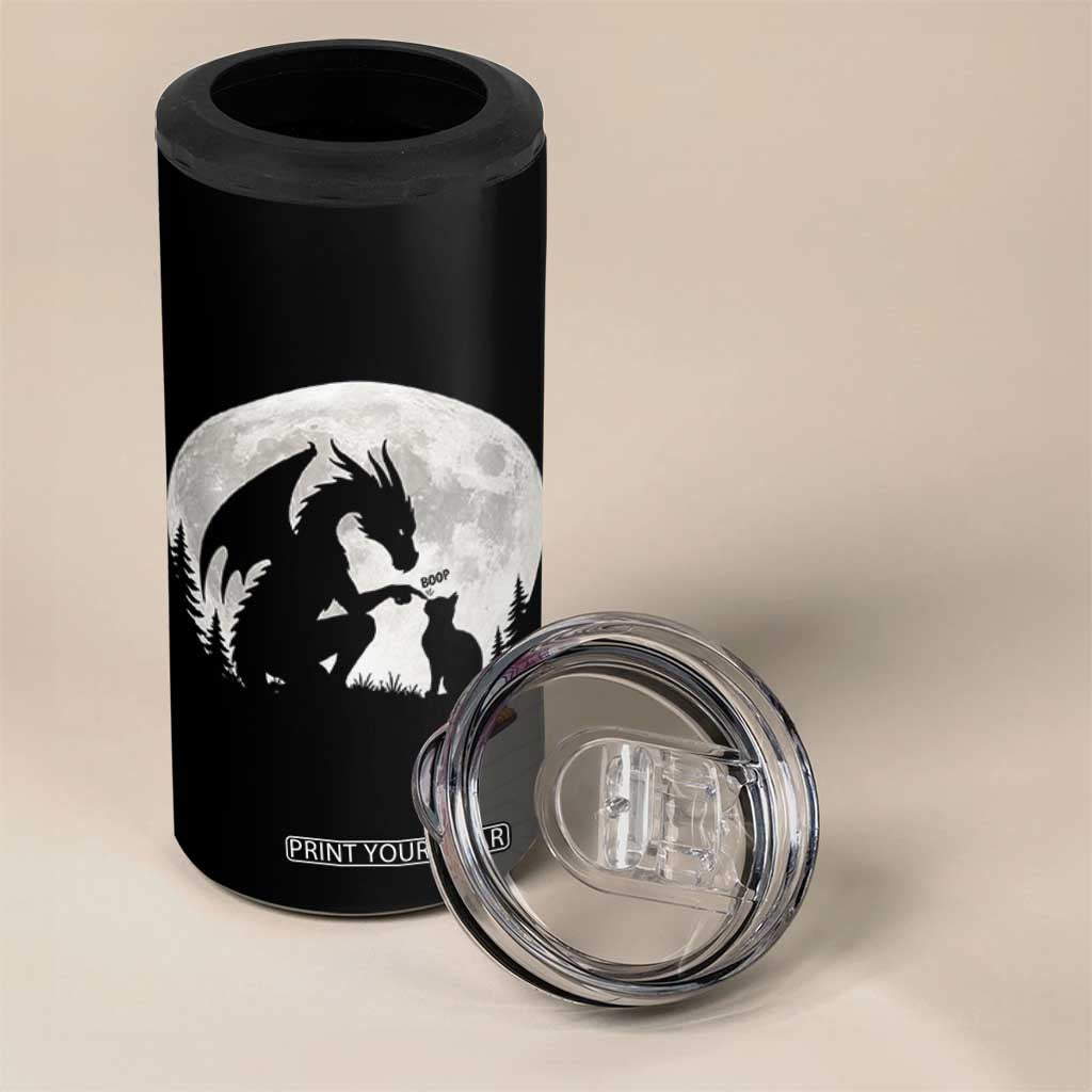Dragon Boop Cat Full Moon Graphic 4 in 1 Can Cooler Tumbler Cute Fantasy Animal RPG Gamers