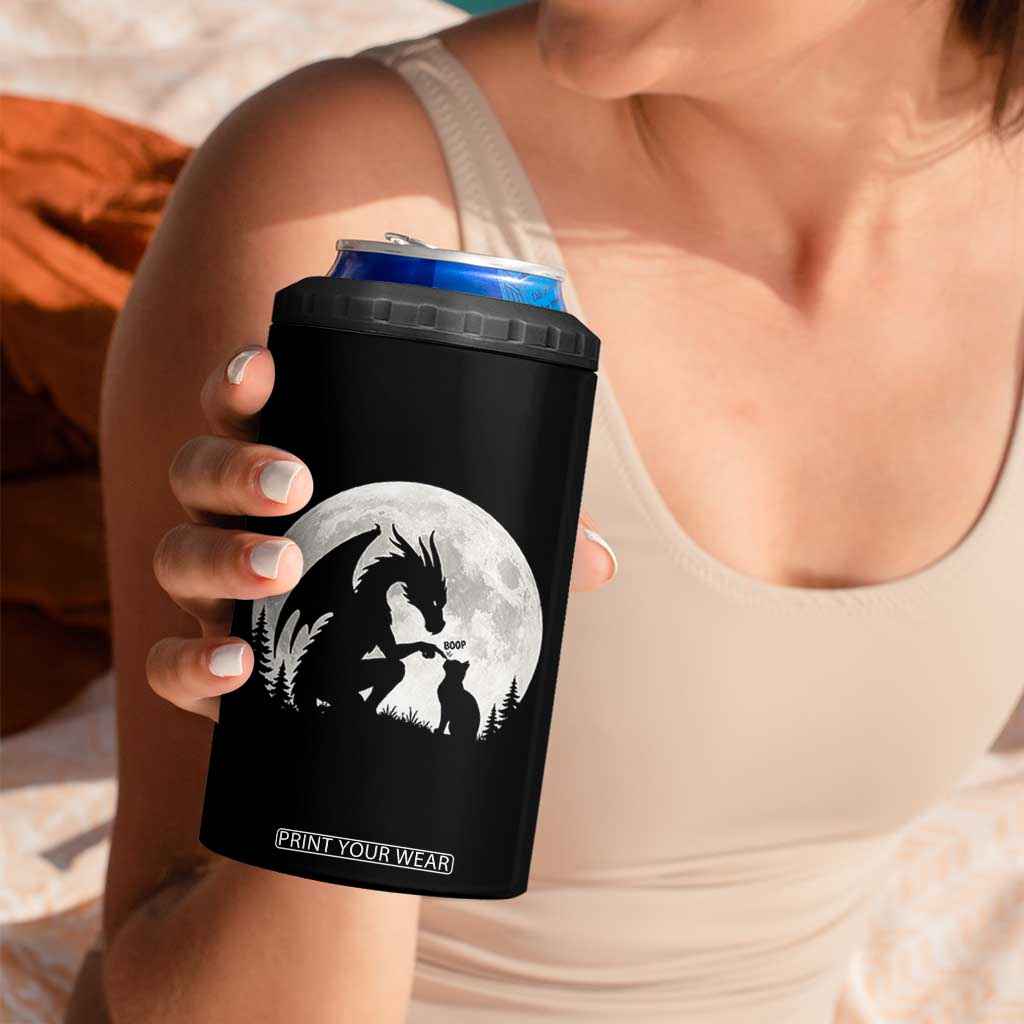 Dragon Boop Cat Full Moon Graphic 4 in 1 Can Cooler Tumbler Cute Fantasy Animal RPG Gamers