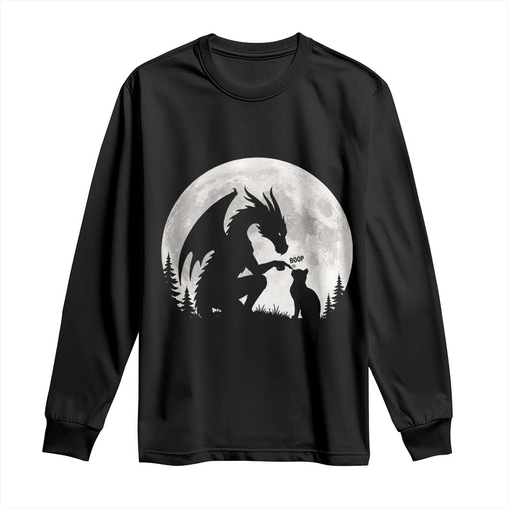 Dragon Boop Cat Full Moon Graphic Long Sleeve Shirt Cute Fantasy Animal RPG Gamers TS02 Black Print Your Wear