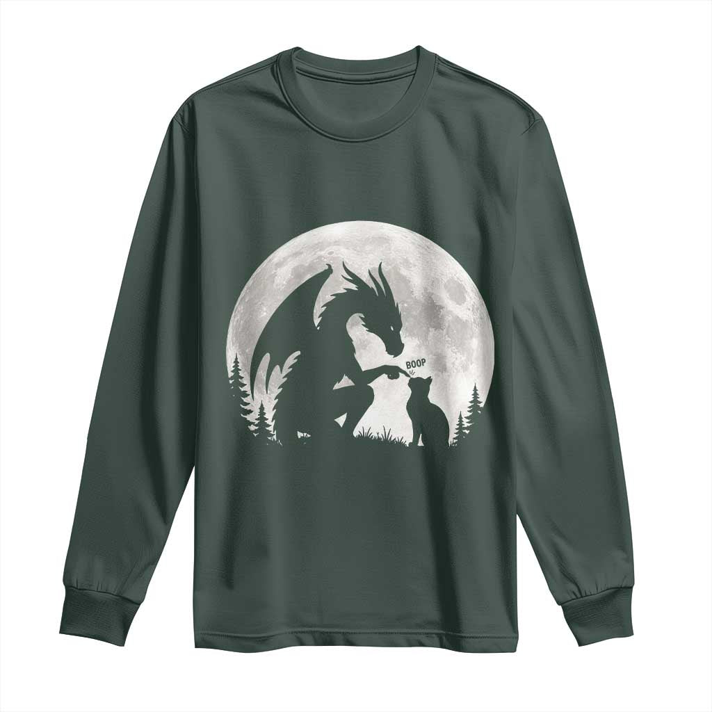 Dragon Boop Cat Full Moon Graphic Long Sleeve Shirt Cute Fantasy Animal RPG Gamers