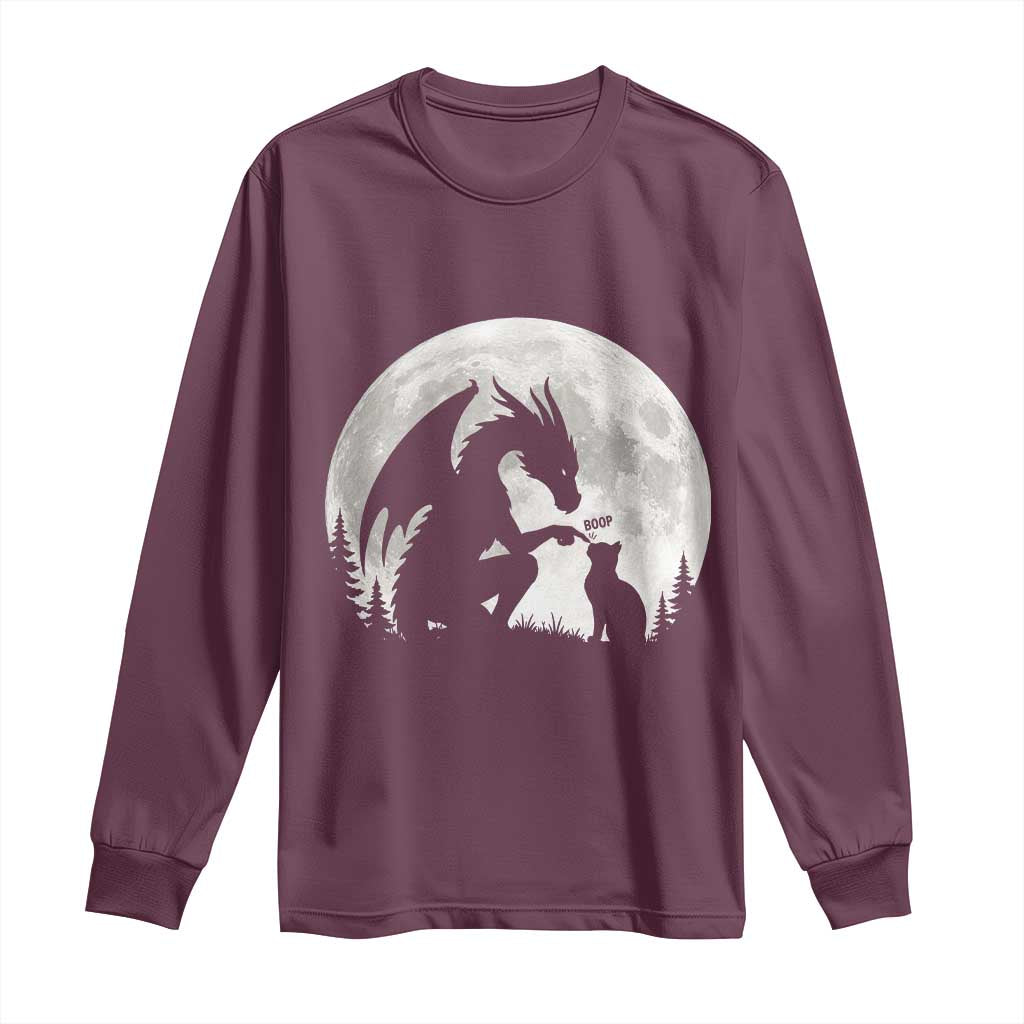 Dragon Boop Cat Full Moon Graphic Long Sleeve Shirt Cute Fantasy Animal RPG Gamers