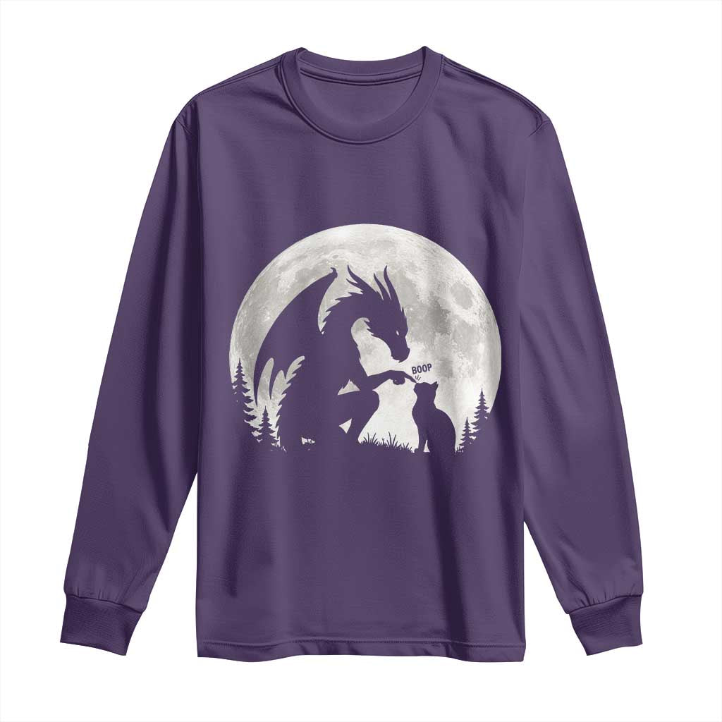 Dragon Boop Cat Full Moon Graphic Long Sleeve Shirt Cute Fantasy Animal RPG Gamers