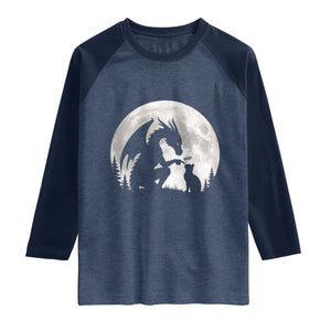 Dragon Boop Cat Full Moon Graphic Raglan Shirt Cute Fantasy Animal RPG Gamers