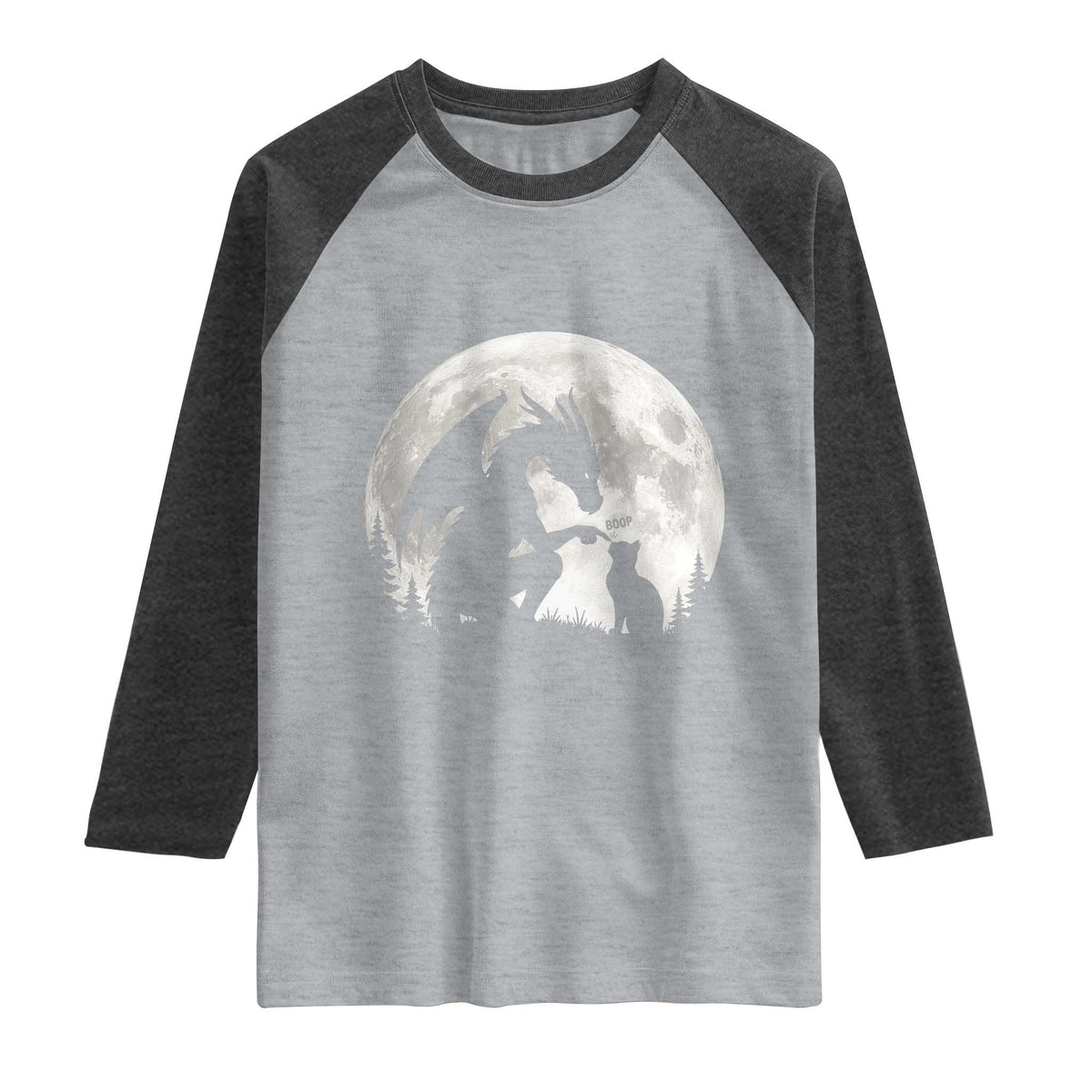 Dragon Boop Cat Full Moon Graphic Raglan Shirt Cute Fantasy Animal RPG Gamers