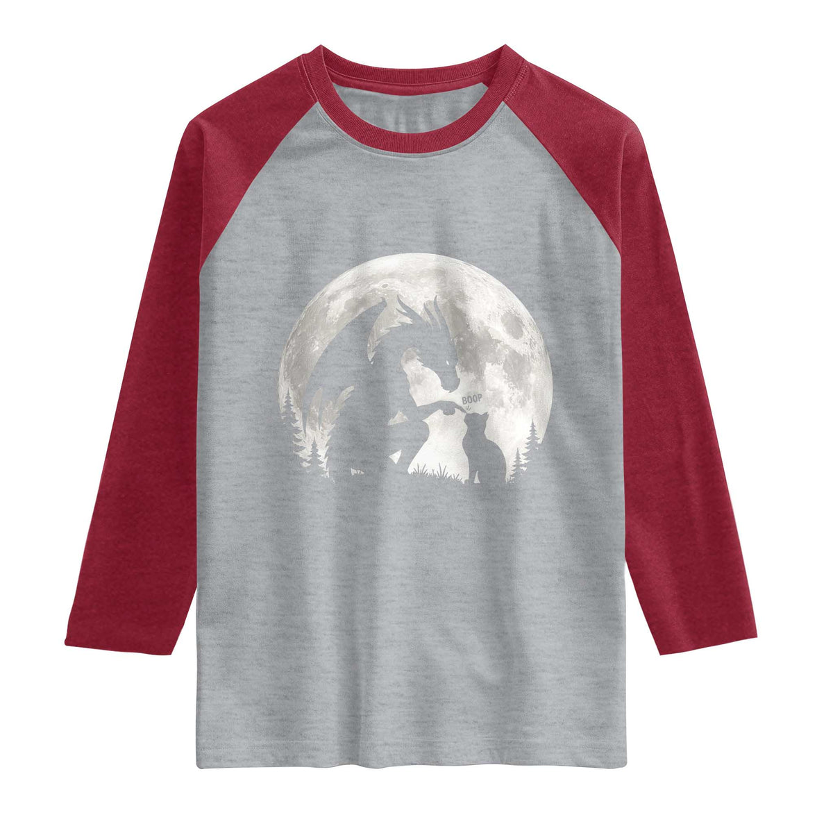 Dragon Boop Cat Full Moon Graphic Raglan Shirt Cute Fantasy Animal RPG Gamers