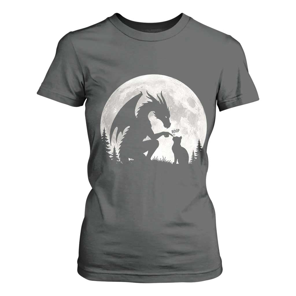 Dragon Boop Cat Full Moon Graphic T Shirt For Women Cute Fantasy Animal RPG Gamers