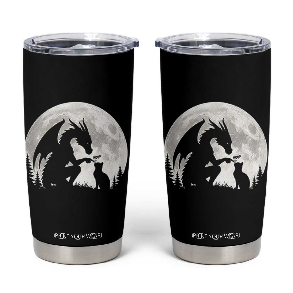 Dragon Boop Cat Full Moon Graphic Tumbler Cup Cute Fantasy Animal RPG Gamers TS02 Black Print Your Wear