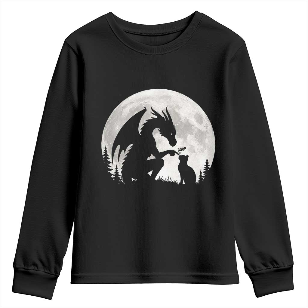 Dragon Boop Cat Full Moon Graphic Youth Sweatshirt Cute Fantasy Animal RPG Gamers TS02 Black Print Your Wear