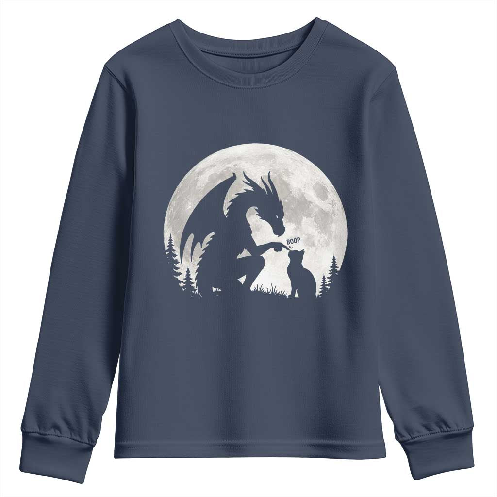 Dragon Boop Cat Full Moon Graphic Youth Sweatshirt Cute Fantasy Animal RPG Gamers