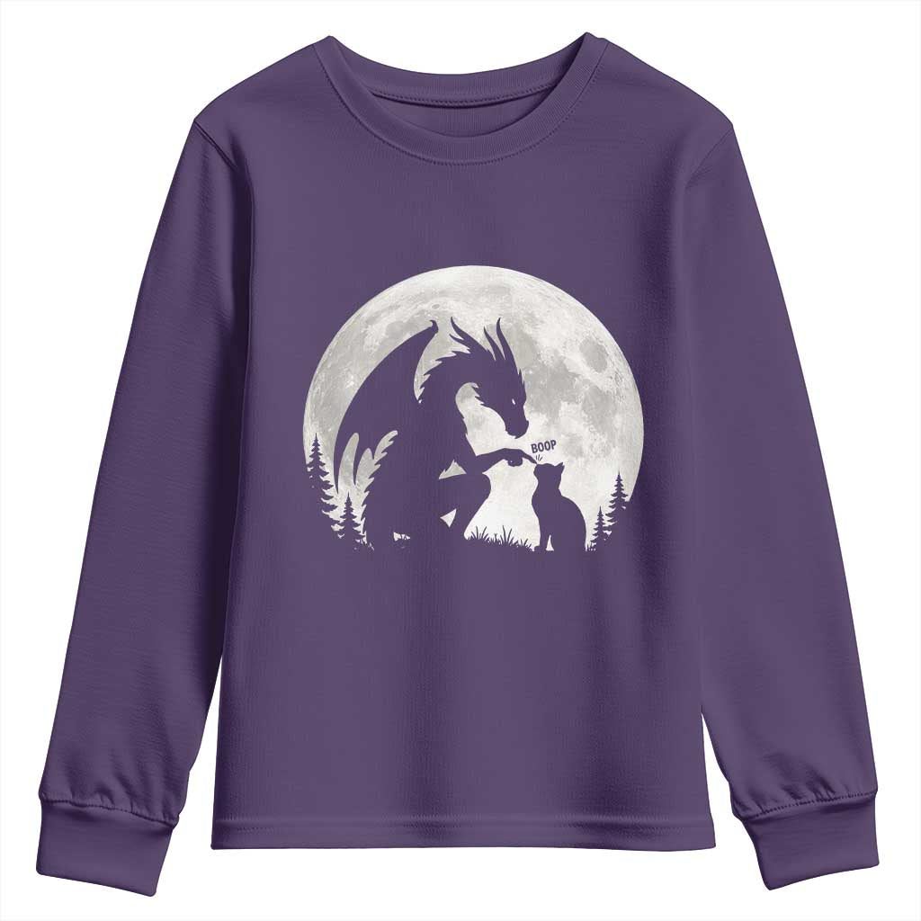 Dragon Boop Cat Full Moon Graphic Youth Sweatshirt Cute Fantasy Animal RPG Gamers
