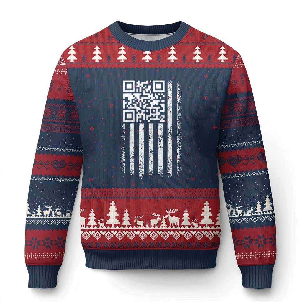 Funny QR Scan Me Trump Dancing Ugly Christmas Sweater Mr President 45 47 TS02 Navy Red Print Your Wear