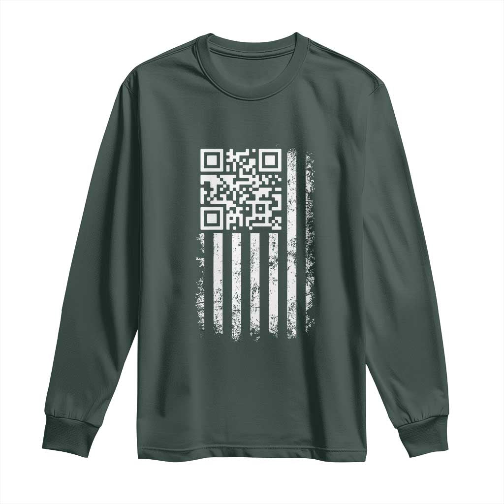 Funny QR Scan Me Trump Dancing Long Sleeve Shirt Mr President 45 47 TS02 Dark Forest Green Print Your Wear