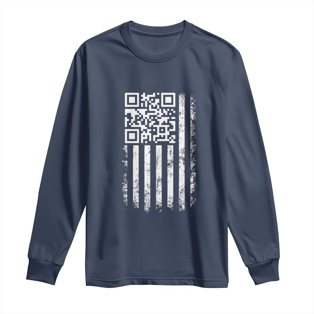 Funny QR Scan Me Trump Dancing Long Sleeve Shirt Mr President 45 47 TS02 Navy Print Your Wear