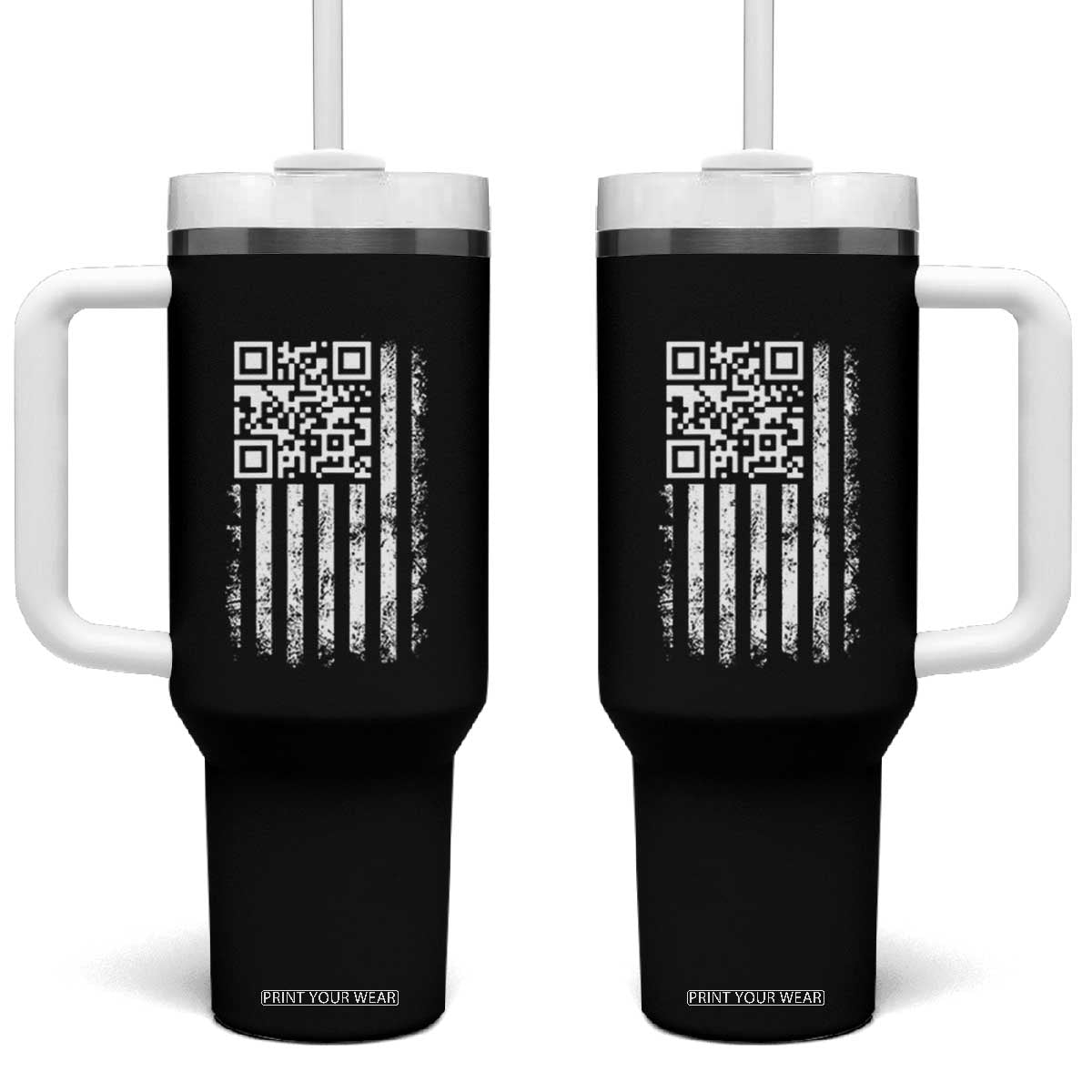 Funny QR Scan Me Trump Dancing Tumbler With Handle Mr President 45 47 TS02 One Size: 40 oz Black Print Your Wear