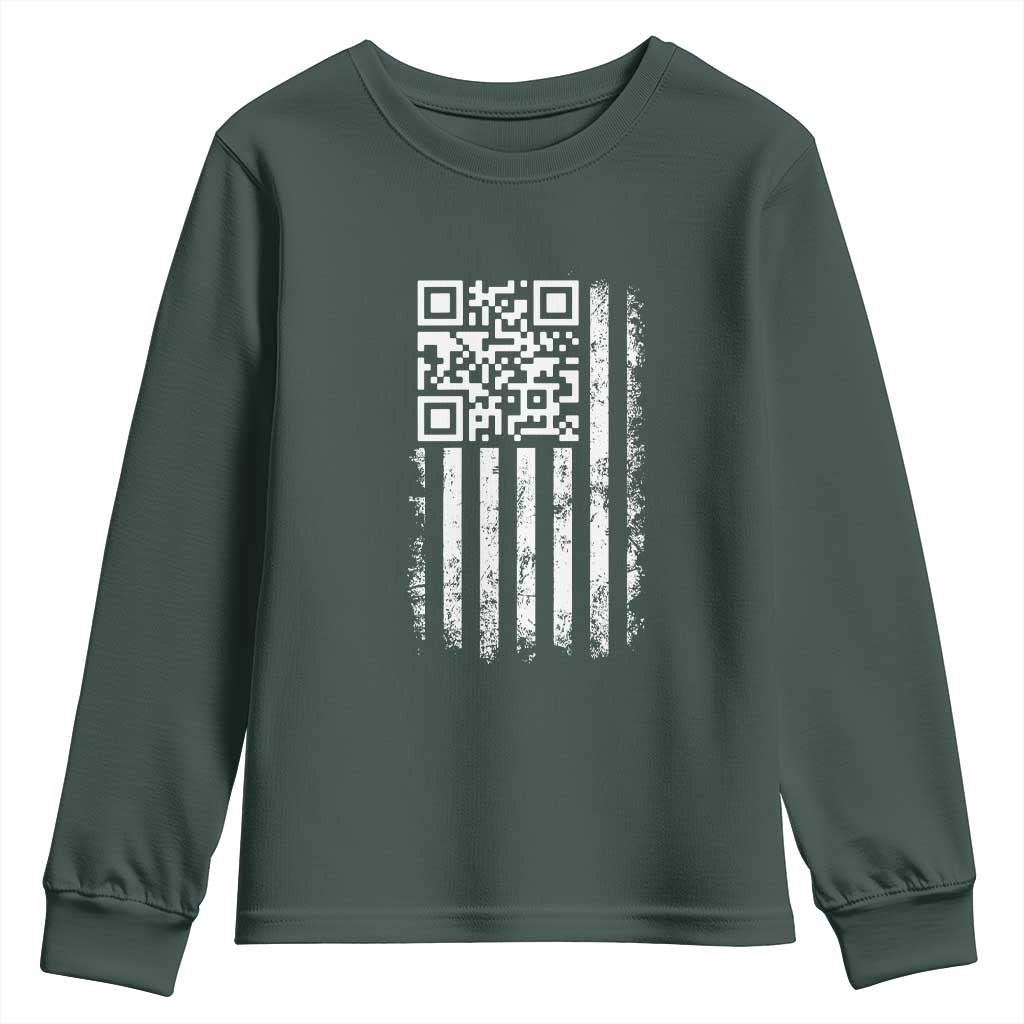 Funny QR Scan Me Trump Dancing Youth Sweatshirt Mr President 45 47 TS02 Dark Forest Green Print Your Wear