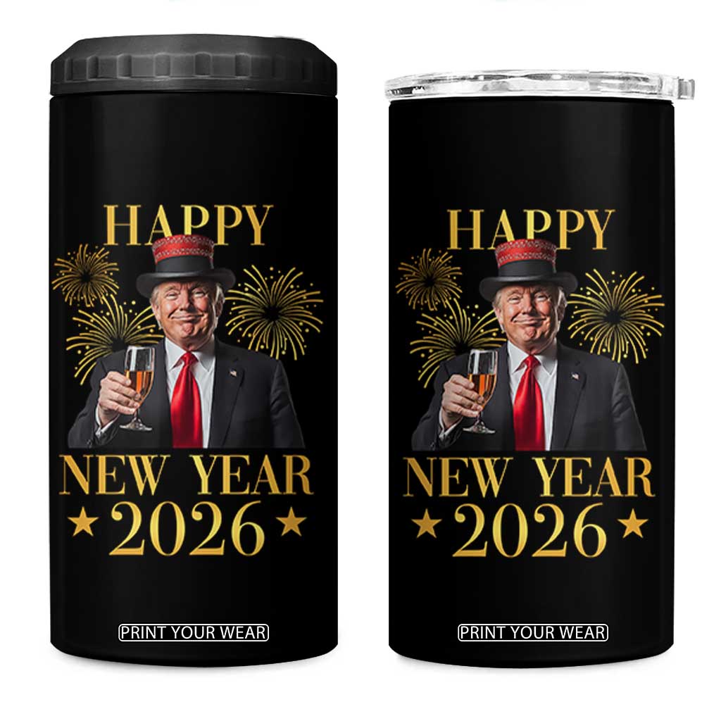 Trump Happy New Year 2026 4 in 1 Can Cooler Tumbler New America Golden Age TS02 One Size: 16 oz Black Print Your Wear