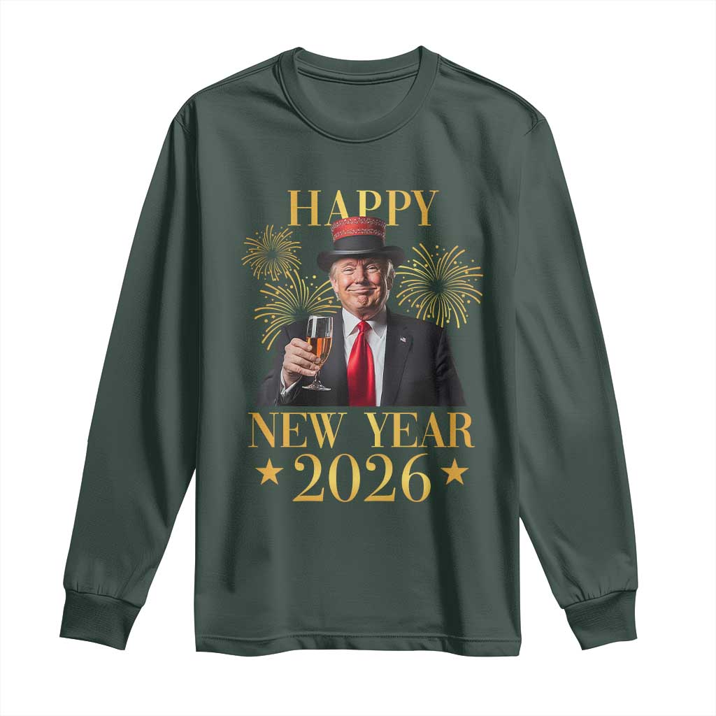 Trump Happy New Year 2026 Long Sleeve Shirt New America Golden Age TS02 Dark Forest Green Print Your Wear