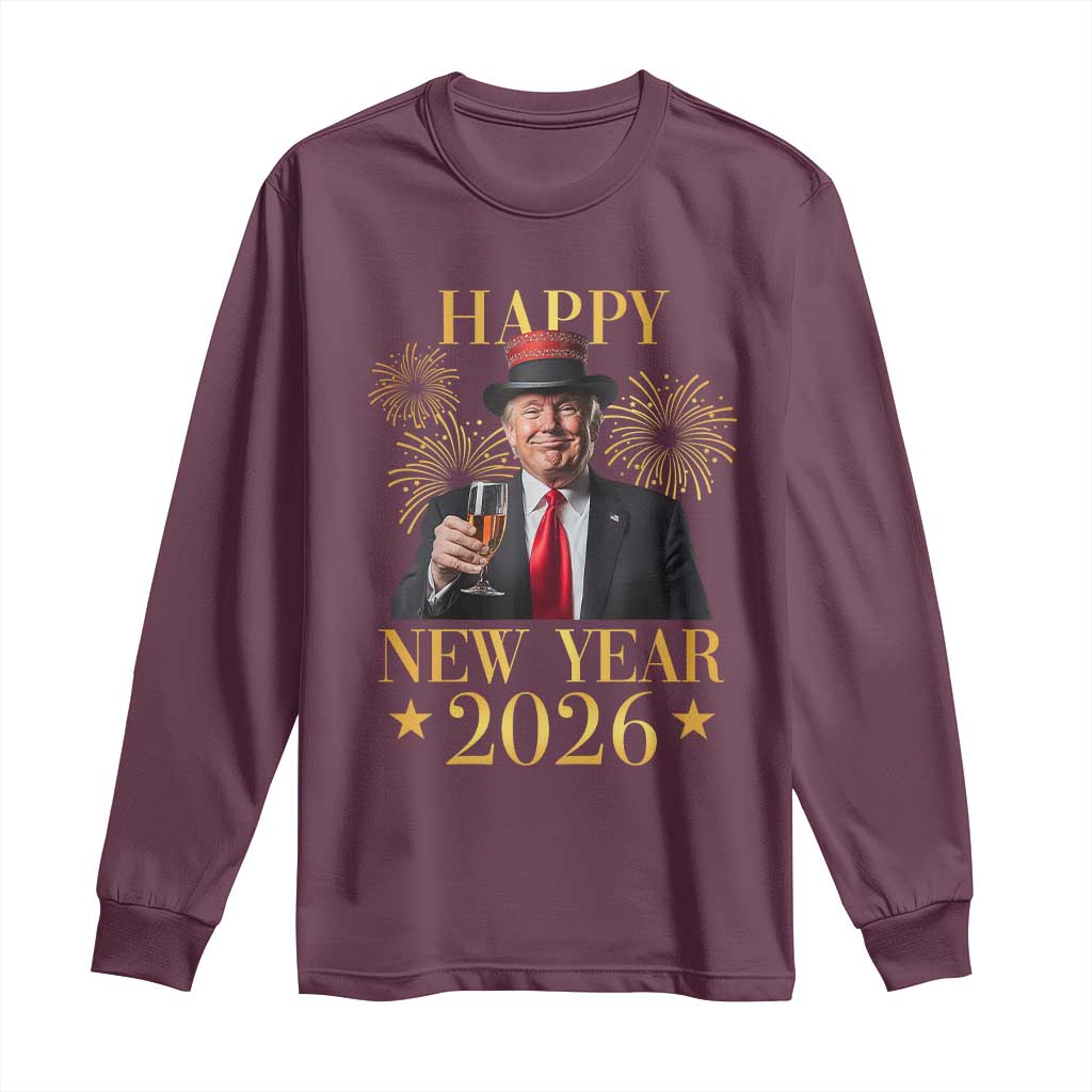 Trump Happy New Year 2026 Long Sleeve Shirt New America Golden Age TS02 Maroon Print Your Wear