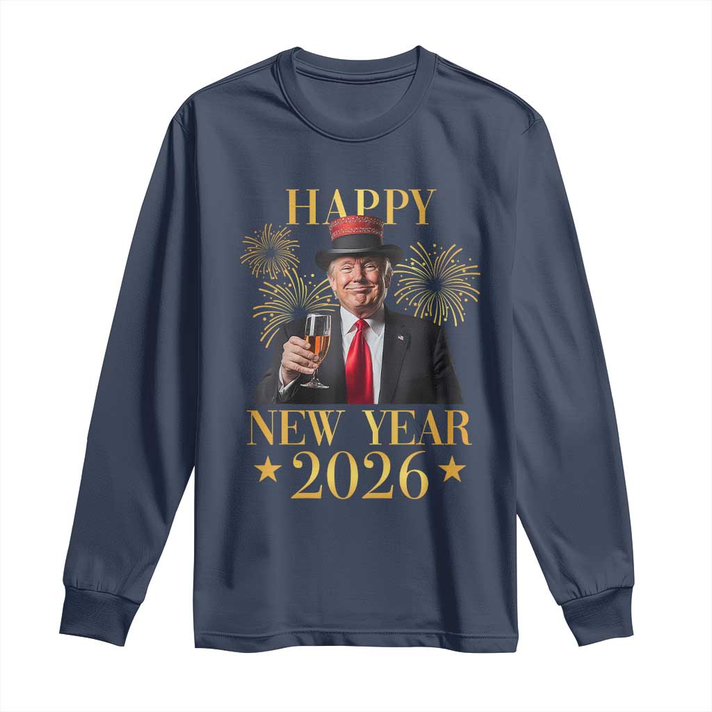 Trump Happy New Year 2026 Long Sleeve Shirt New America Golden Age TS02 Navy Print Your Wear