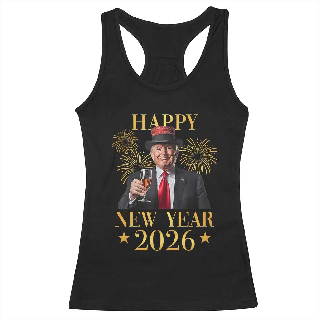 Trump Happy New Year 2026 Racerback Tank Top New America Golden Age TS02 Black Print Your Wear