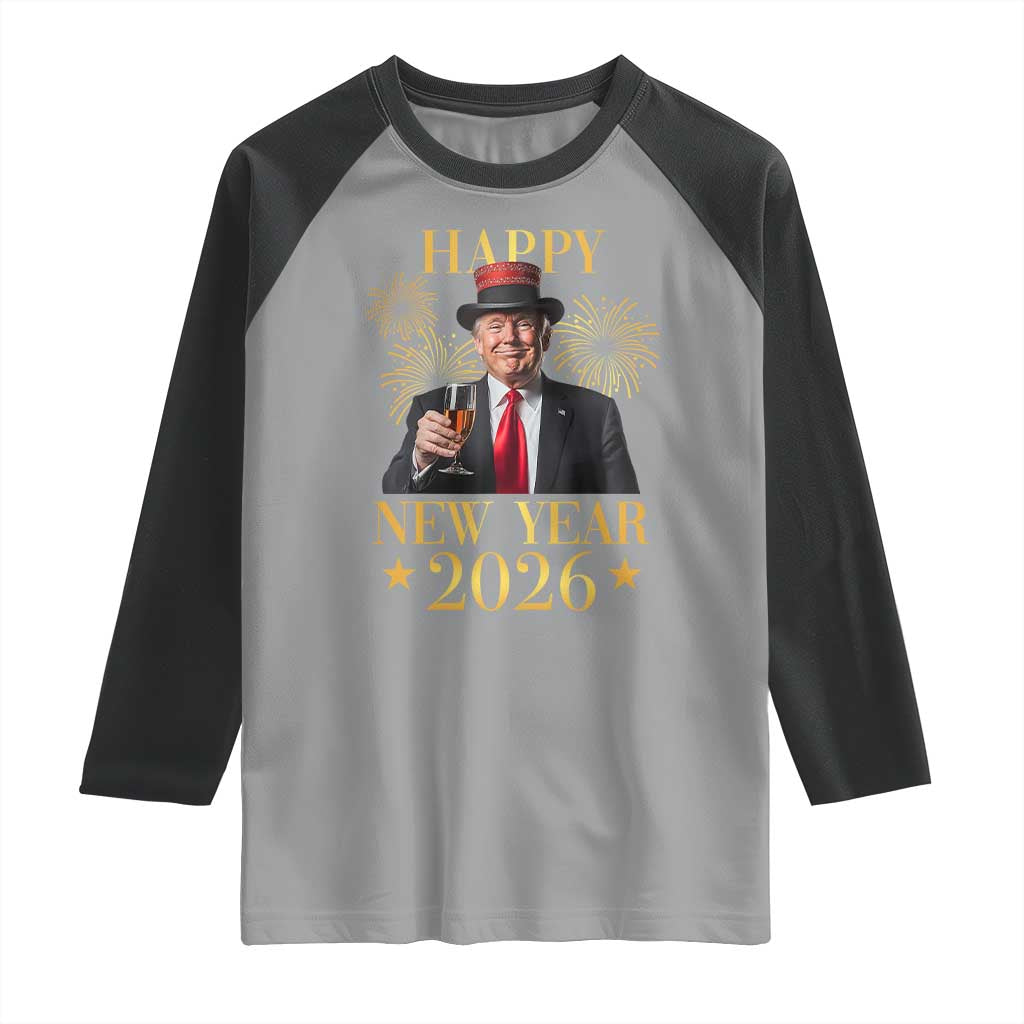 Trump Happy New Year 2026 Raglan Shirt New America Golden Age TS02 Sport Gray Black Print Your Wear