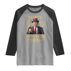 Trump Happy New Year 2026 Raglan Shirt New America Golden Age TS02 Sport Gray Black Print Your Wear