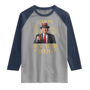 Trump Happy New Year 2026 Raglan Shirt New America Golden Age TS02 Sport Gray Navy Print Your Wear