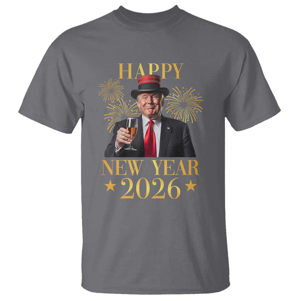 Trump Happy New Year 2026 T Shirt New America Golden Age TS02 Charcoal Print Your Wear
