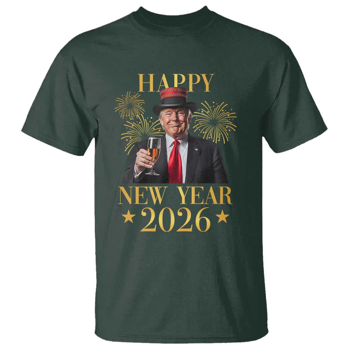 Trump Happy New Year 2026 T Shirt New America Golden Age TS02 Dark Forest Green Print Your Wear